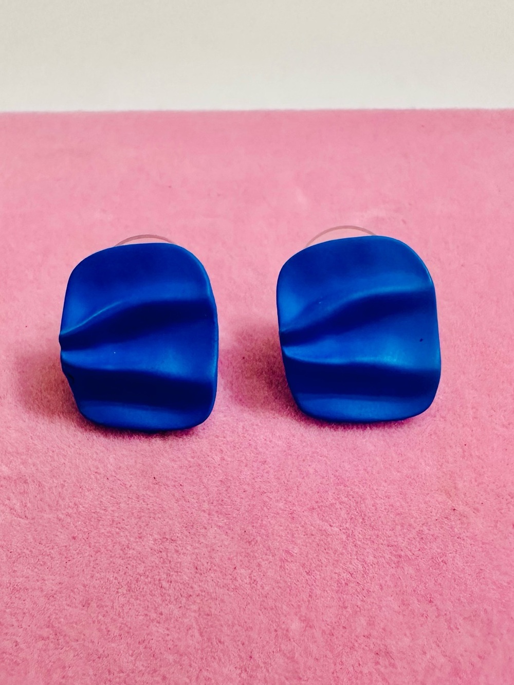 Matte Royal Blue Wavy Square Stud Earrings NWT